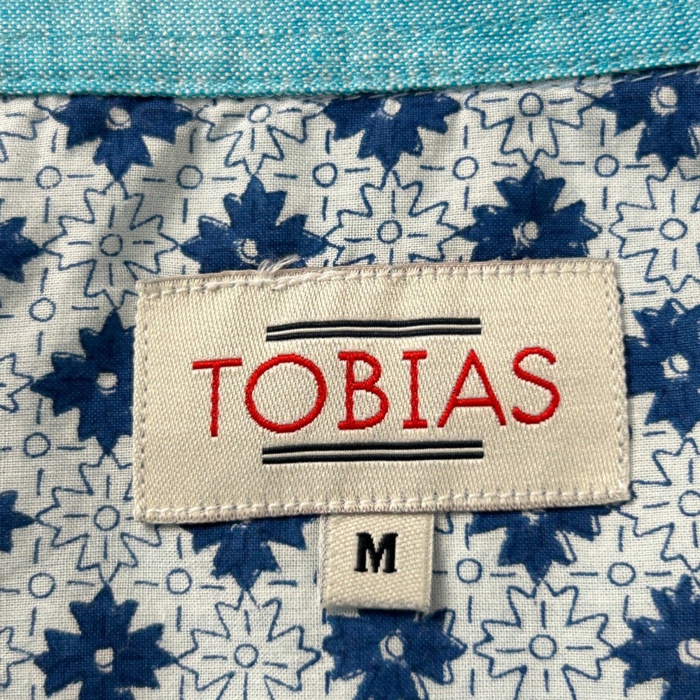 Tobias Linen Button Down Shirt Mens Medium Turquoise Long Sleeve Casual Vacation - Picture 3 of 16